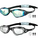 Moseem Schwimmbrille Kinder, 2 Stück taucherbrille Kinder 10 Jahre und Erwachsene,Schwimmbrille für Herren Damen Kinder,Anti-Fog,Kein Auslaufen(Spiegel Aqua&Klar)