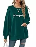 Florboom Damen T-Shirt Locker Sweatshirts Langarm Shirt Oversize Bluse, Grün S