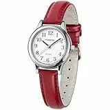 PINDOWS schlanke minimalistische Quarz-Analoguhr für Damen, Gehäuse in Goldton mit schwarzem Lederarmband, modische, Elegante Armbanduhr für den Alltag
