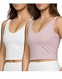 PURE CHAMP Sport-BHs für Damen, mittlere Unterstützung, bauchfreies Top, Tanktop für Damen, Camisole Cami, Workout-Tops, abnehmbare Polsterung, 2 Stück, Weiß und Hellviolett, small