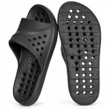 Gaatpot Badeschuhe für Damen Herren - Schnelltrocknende EVA Badezimmer Hausschuhe mit Drainage-Löchern,Schwarz,46/47EU