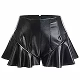 Damen Metallisch Hotpants Glänzende Mini Short Frauen Sexy Glitter Rüschen Rock mit hoher Taille Kurze Hose Wetlook für Tanz Sport Disco Kostüm Fasching Karneval Festival Rave Outfit Schwarz L