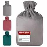 Blumtal Premium Wärmflasche mit Bezug aus weichem Fleece - Wärmeflasche aus Naturkautschuk - Bettflasche für Erwachsene - Hot Water Bag Luxus - auslaufsichere Bettflasche - weiche Bettflasche Grau