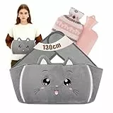 NAJILI Wärmflasche Wärmflaschengürtel 1L, 130cm Extra Langer 3 in 1 Wärmflasche Gürtel aus Katze mit Weichem Taillenbezug, Gummi Hot Water Bottle für Periode, Nacken, Schulter, Rücken, Beine, Taille