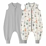 Looxii 2er Pack Baby Sommerschlafsack mit füßen 0.5 Tog Schlafsack Baby 100% Baumwolle Baby Schlafsack für Kinder 18-36 Monate Jungen Mädchen 80 cm Grey Forest