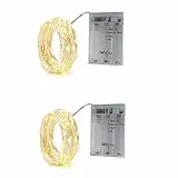 BXROIU 2X 20 LED Lichterkette Batterie,2M Micro LED Silberdraht mit Dauerlicht, Blinkmodus & Timer im Dauerlicht, Warmweiß für Weihnachten, Party, Hochzeit & Zimmerdeko (Warm weiß, 2 metre 2 Stück)