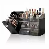 ERWEY Make Up Kosmetik Organizer mit Schubladen, Große Schminktisch Organizer Pinsel Aufbewahrung, Kosmetik Aufbewahrungsbox für Kommode Schminktisch Badezimmer (Schwarz)