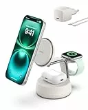 Belkin UltraCharge Pro Qi2.2 Induktive Ladestation, 25W, 3 in 1 Ladegerät MagSafe Kompatibel, Wireless Charger für iPhone 17, Air, Apple Watch, AirPods, Pixelsnap mit Lüfter, 45-W-Adapter – Sandfarben