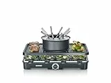 SEVERIN Raclette-Fondue-Kombination für 8 Personen, 2-in-1 Raclette Grill mit Grillplatte & Fondue-Set, Antihaftbeschichtung, inkl. 8 Pfännchen, Schabern & Fondue-Gabeln, spülmaschinengeeignet, RG2347