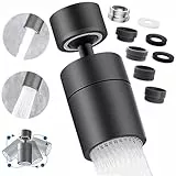 Wasserhahn Aufsatz Schwenkbar, 360° Drehbar Doppelfunktion Wasserhahn Luftsprudler, Wasserhahn Perlator mit 2 Sprühfunktion, Wassersparer für wasserhahn Brause Küche Bad Aufsatz (Schwarz)
