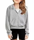 Arshiner Mädchen Kapuzenpullover Kurz mit Reißverschluss Kinder Hoodie Langarm Mode Pullover Herbst Winter Freizeit Langarmshirt für Mädchen 5-6 Jahre Hellgrau