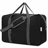 Narwey Handgepäck Tasche für Flugzeug Faltbare Reisetasche Damen Weekender Bag Sporttasche Damen Herren Handgepäck Koffer Groß 40L(Schwarz)