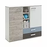 FMD Möbel, 814-004E Nona 4 Highboard, Spanplatte, Sandeiche/farbig , Maße 117.0 x 104.0 x 33.0 cm (BHT)