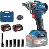 Dong Cheng 18V bürstenloser Schlagschrauber, 698Nm hohes Drehmoment, 2200U/min, 1/2 Zoll akku-Schlagschrauber mit Aufbewahrungsbox, 4-Modus, inklusive 2x4,0 Ah Akkus & Ladegerät