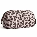 BAGSMART Make Up Tasche Schminktasche Klein Kosmetiktasche Damen, Reise Kulturbeutel, Reiseutensilien, Weit Zu öffnende Tasche Makeup Bag, Leo Macchiato