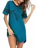 Litherday Nachthemd Damen Nachtwäsche Baumwolle Loungewear Nachtkleid Kurz Negligee, Pfauenblau, M