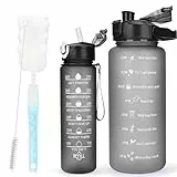 CodiCile 2 Pack BPA-freie Trinkflasche 2L+750ml, Sport-Trinkflasche mit Zeitmarkierung & Strohhalm, Motivierender Zeitmarker fürs Fitnessstudio mit Bürste