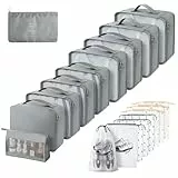 Gemtte Koffer Organizer Set 18-teilig, Wasserdicht Packing Cubes, Multifunktionale Travel Packwürfel, Kofferorganizer Packtaschen für Koffer, Reise Organizer Set Mit Kleidertaschen (Grau)