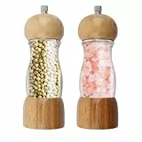 Salz- und Pfeffermühle aus Holz, Manuelle Salz- und Pfeffermühlen 2 Stück, Salzmühlen nachfüllbar mit verstellbarem Keramikrotor, für Meersalz, Chili, Sesam, Kreuzkümmel