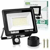 Tailcas 100W Led Strahler mit Bewegungsmelder Außen, 6500K Kaltweiß Superhell 144 Leds Scheinwerfer, 9000LM Außenstrahler, IP66 Wasserdicht Fluter für Hof, Garten, Garage