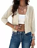 Kate Kasin Damen Bolero Lässiger Cardigan Hohler Cardigan Mit V Ausschnitt 3/4 Ärmel Aprikose L