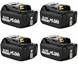 4X 18V 5000mAh Ersatzakku für Ma-Kita BL1850B BL1850 BL1830B BL1830 BL1860B BL1860 BL1840 BL1835 BL1845 BL1820 LXT-400 Werkzeugakkus with LED Indikator