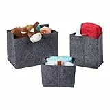 Relaxdays Aufbewahrungskorb im 3er Set, Verschiedene Größen, faltbar, Organizer für Kleiderschrank u. Schublade, grau