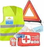 TK Gruppe Timo Klingler 3 in 1 - Auto Erste Hilfe Set 2026 - KFZ Verbandskasten Pkw & Warnweste & Warndreieck Set - Autozubehör & Pannenset & Unfall - Geprüft & Norm