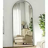 BEAUTYPEAK Großer Bogen Ganzkörperspiegel 181x63 cm, Gewölbter Standspiegel hängend oder lehnend an die Wand, groß Bodenspiegel mit Ständer für Schlafzimmer, Wohnzimmer oder Ankleidezimmer, Schwarz