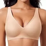 Ganado Damen BH Tiefem V-Ausschnitt Nahtloser BH Ohne Bügel Push Up BHS Bralette Soft Bequem BHS Bügellos Bustier (Beige, L)