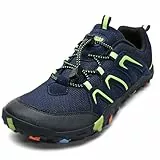 Littleplum Wanderschuhe Jungen Trekkingschuhe Kinder Barfußschuhe Atmungsaktiv rutschfest Outdoorschuhe Traillaufschuhe(N Dunkelblau Grün,40EU)
