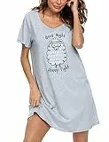 ENJOYNIGHT Damen Nachthemd Baumwolle Kurzarm Schlafhemd T-Shirt Schlafshirt Sommer Nachtwäsche für Lounge (Medium,Graues Schaf)