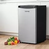 GarveeMore Mini Kühlschrank, 45L, mit Gefrierfach, Schnelle Kühlung, 5 Temperaturstufen (0-18°C), 41 dB leise, verstellbare Füße, Gemüseschublade, für Zimmer, Büro, Edelstahltür, Energieklasse A