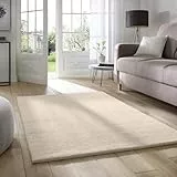Taracarpet Supersoft kurzflor Teppich Fiona Wohnzimmer Schlafzimmer Kinderzimmer Flur Läufer waschbar rutschfest Uni Creme 120x170 cm