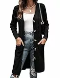 Aottori Damen Strickjacke Langarm Cardigan Grobstrick Elegant Strickmantel Open Front Pullover Strick mit Knöpfen und Taschen Schwarz M