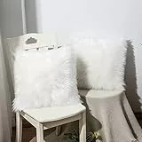 OYIMUA 2 Pcs Weicher Zierkissenbezüge Deko Kissen Schaffell Lammfell Kunstfell Langhaar Zierkissen Kissenbezug Fellimitat Sofakissen Cuddly Kissen (Weiß, 50 x 50 cm)