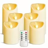 VETOUR LED Flammenlos Kerzens of 6 Stück D3.15 xH4 5' 6' Batteriebetriebene Flackernde Kerze den Außenbereich mit Timer-Fernbedienung für Balkone,Außenlaternen,Innenbereich Geburtstage Weihnachten