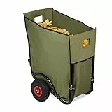 Relaxdays Laubwagen, großer Gartentrolley, klappbare Laubkarre für den Garten, 2 Luftreifen, Laubsack 160 Liter, grün