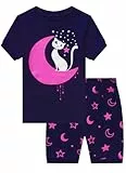 MIXIDON Mädchen Schlafanzug Sommer Kurzarm Mädchen Schlafanzug Zweiteiler Shorty Baumwolle Pyjama für Mädchen 98 104 110 116 122 128 134 140,Cat2,11 Jahre