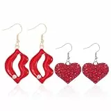 HDGSAFD 2 Paar Rote Ohrringe, Herzförmige Lippenheizohrringe, Modische Strassohrringe, Einfache Und Personalisierte Ohrringe Für Frauen, Romantische Kleine Geschenke.
