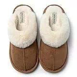 JOMIX Hausschuhe Damen Winter Warm Gefüttert Rutschfest Geschlossene Zehen Leicht Leise Pantoffeln Mit Plüschfutter Gummisohle in Velours Optik Mule Sabot für Zuhause X005 Camel 41