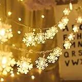 Schneeflocke LED Lichterketten, 6M 40Pcs, batteriebetrieben, für Innen- und Außendekoration, Schlafzimmer, Hochzeit, Geburtstag, Valentinstag, Weihnachten, warmweiß