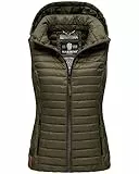 MARIKOO Damen Kapuzenweste für den Übergangs Weste mit Kapuze Steppweste B915 [B915-Hasenp-Dark-Olive-Gr.S]