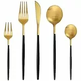 Bestdin Besteck Set 6 Personen, 30 teilig Besteck Schwarz Gold Matt, Essbesteck Set mit Messer Gabel Löffel, Hochwertiges Edelstahl Besteckset, Spülmaschinenfest