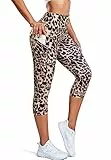 STARBILD Damen Leggings 3/4 mit Taschen, Capri Blickdicht Yogahose High Waist, Sport Hosen Workout Gymnastik, K9900-mit Taschen-Leopardenmuster M