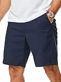 JMIERR Shorts Herren Baumwoll Leinen Herren Kurze Hosen Sommer Bermuda Shorts Herren Freizeitshorts mit Elastik Bund und Praktischen Taschen Blau 36