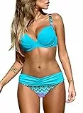 Dokotoo Damen Bikini Set Sexy Push Up Badeanzug Zweiteilige Bademode Swimsuit Himmelblau, L