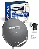 SCHWAIGER Satellitenschüssel Komplettset - Ø 80 cm Aluminium Offset Antenne in Anthrazit - Inkl. Quad LNB 4-Fach - Digital HD & 4K Empfang - Integrierte Kabelführung & wetterfest