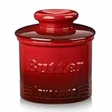 Butterglocke 180ml mit Deckel, LOVECASA Französische Butterdose mit Wasserlinie, Butterschale mit Deckel, Porzellan Butterbehälter, Rot