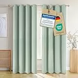 Blumtal Verdunklungsvorhänge 2er Set - Thermovorhang Hitzeschutz - Vorhang Blickdicht mit Ösen - Gardinenschals mit Schlaufen - Lärmschutzvorhang - Gardinen 225x140 cm - Wohnzimmer Gardinen - Grün